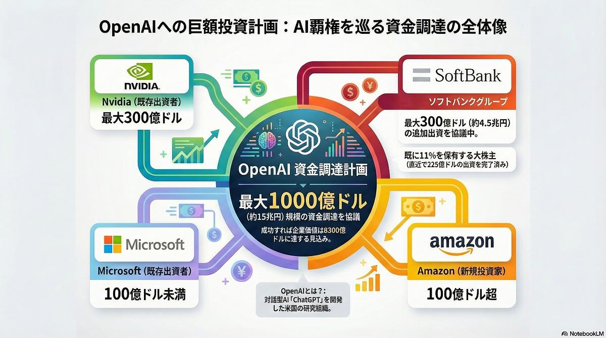 ソフトバンクグループとエヌビディア、アマゾンなど、OpenAIへの巨額投資を協議 OpenAI が主導する最大1000億ドル規模の新たな資金調達ラウンドの一環、企業価値8300億ドル規模に｜ビジネス+IT
