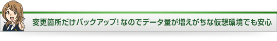 変更箇所だけバックアップ！なのでデータ量が増えがちな仮想環境でも安心